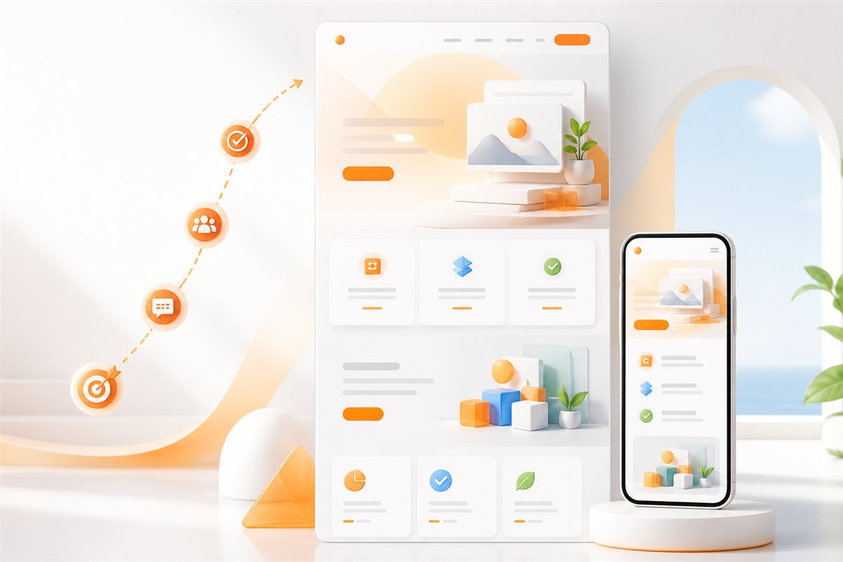 Ilustración de una landing page adaptable a computadora y celular